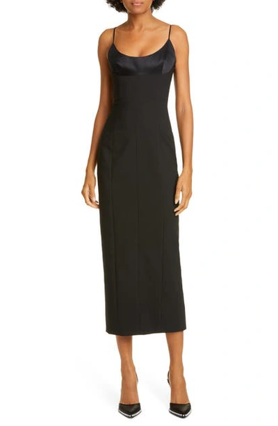 Shop Alexander Wang Satin Bodice Midi Dress In Black