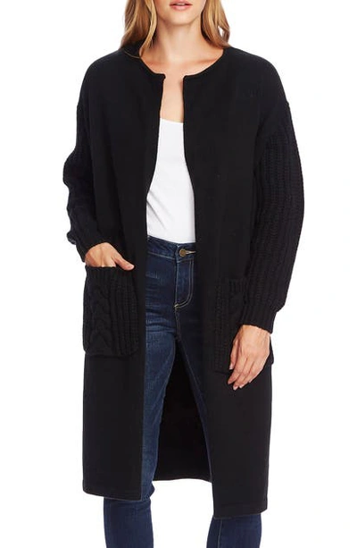 Shop Vince Camuto Cable Knit Detail Long Cardigan In Rich Black
