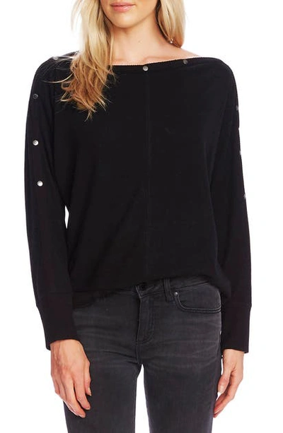 Shop Vince Camuto Snap Trim Dolman Sleeve Sweater In Rich Black
