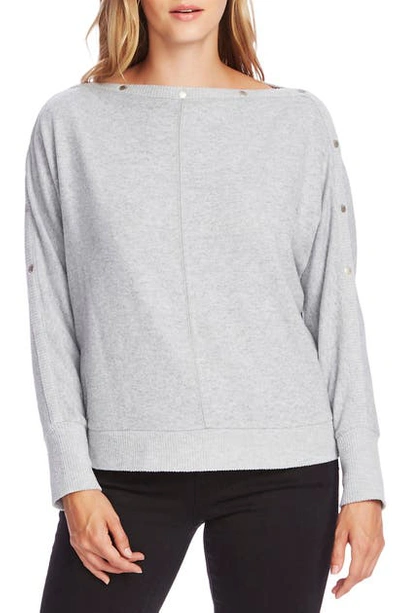 Shop Vince Camuto Snap Trim Dolman Sleeve Sweater In Silver Heather