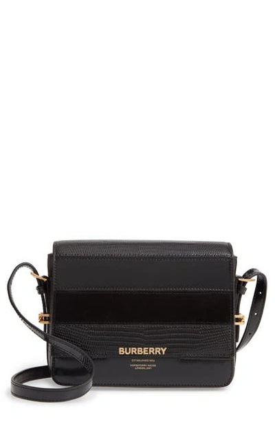 Shop Burberry Small Grace Mixed Leather Crossbody Bag In Black