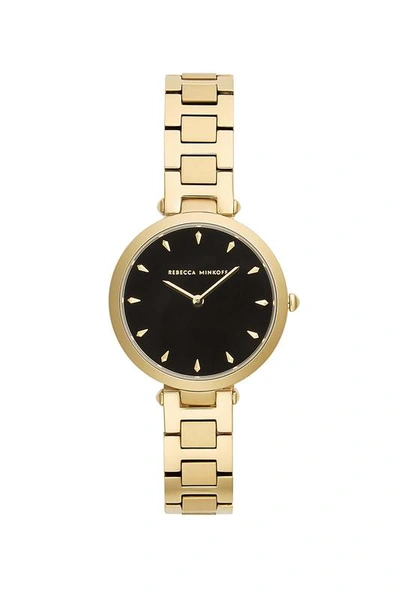 Shop Rebecca Minkoff Nina Gold Tone Bracelet Watch, 33mm In Black