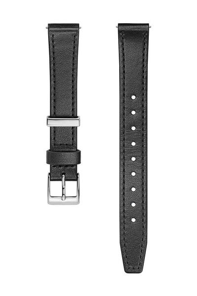 Shop Rebecca Minkoff Silver Tone Leather Strap, 14mm In Black