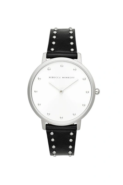 Shop Rebecca Minkoff Major Silver Tone Black Stud Strap Watch, 35mm