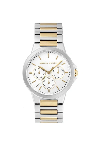 Shop Rebecca Minkoff Cali Two Tone Stud Strap Gold Plated Bracelet Watch, 36mm In Silver