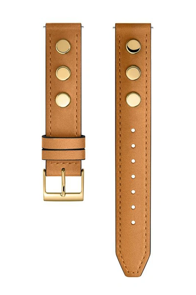 Shop Rebecca Minkoff Gold Tone Biker Stud Leather Guitar Strap, 16mm In Almond