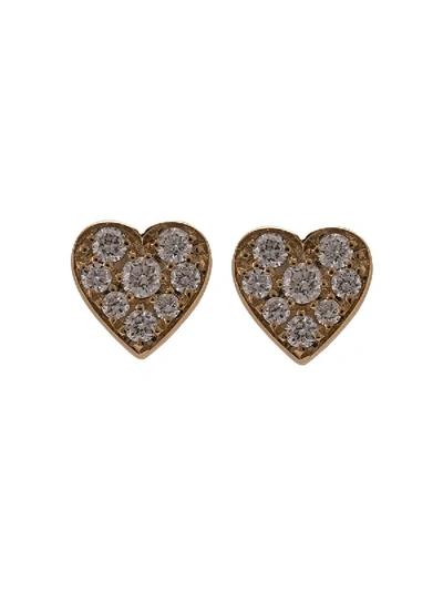 Shop Sophie Bille Brahe Pave Diamond Heart Stud Earrings In Gold