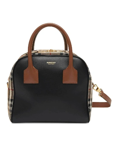 Shop Burberry Leather And Check Print Cube Bag Small