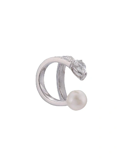Shop Anissa Kermiche Double Arc Diamond Cuff Earring White Gold In Silver