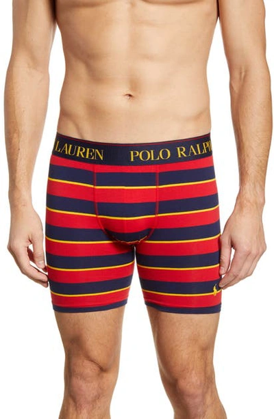 Shop Polo Ralph Lauren Cotton Stretch Boxer Briefs In Red/ Navy/ Yellow