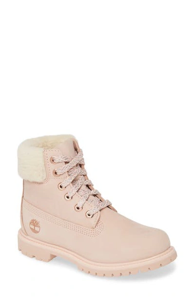 Timberland Genuine Shearling Collar Waterproof Bootie In Light Pink Leather  | ModeSens