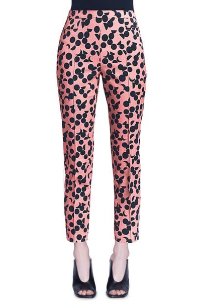 Shop Akris Punto Franca Mini Luna Dot Jacquard Ankle Pants In Peach Pink/ Black