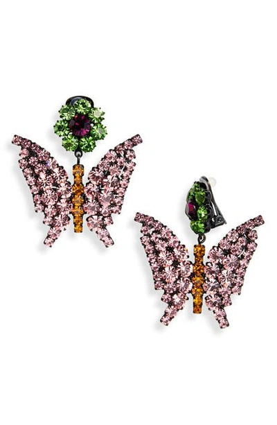 Shop Ashley Williams Butterfly Crystal Clip-on Earrings In Pink/ Green