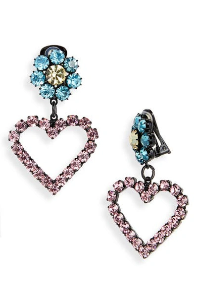 Shop Ashley Williams Lil Heart Crystal Clip-on Earrings In Pink/ Blue