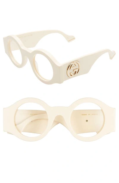 Shop Gucci 47mm Round Sunglasses In Ivory/ Clear Solid