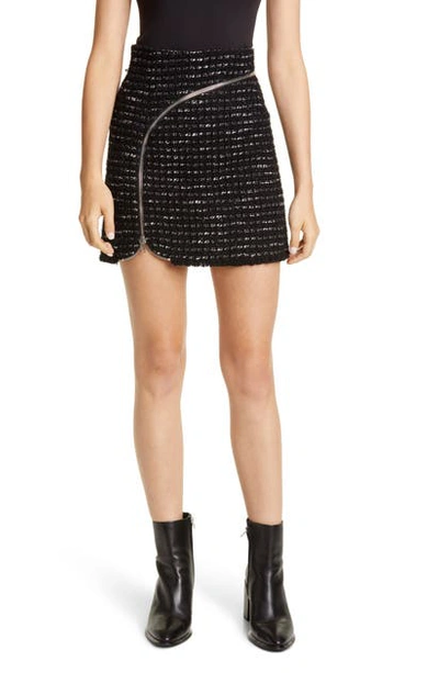 Shop Alexander Wang Zipper Detail Tweed Miniskirt In Black/ White