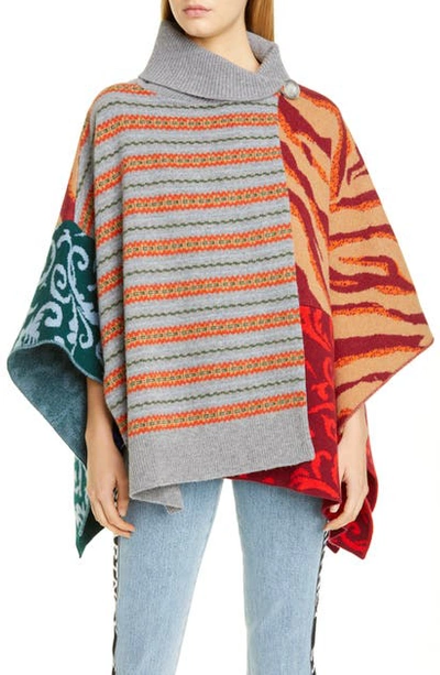 Shop Stella Mccartney Oversize Patchwork Wool Sweater Cape In Multicolour