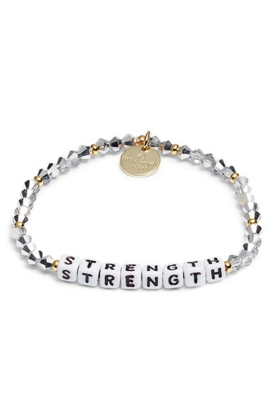 Shop Little Words Project Strength Beaded Stretch Bracelet In Comet Light Silver White