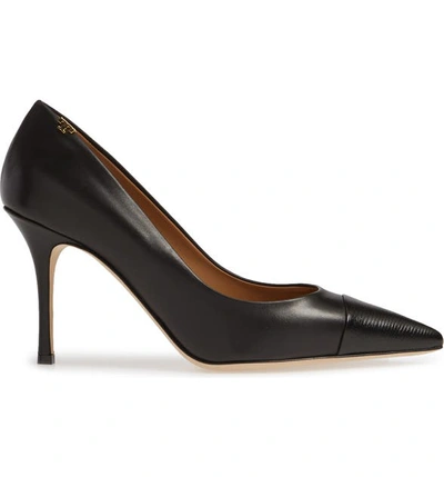 Shop Tory Burch Penelope Cap Toe Pump In Perfect Black / Perfect Black