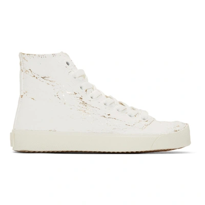 Shop Maison Margiela White And Gold Tabi High-top Sneakers In H1800 Wh Go