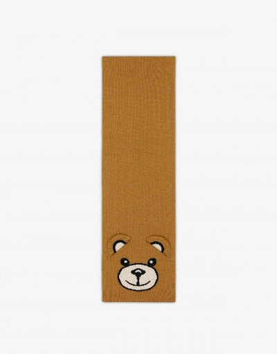 Shop Moschino Teddy Bear Scarf In Caramel