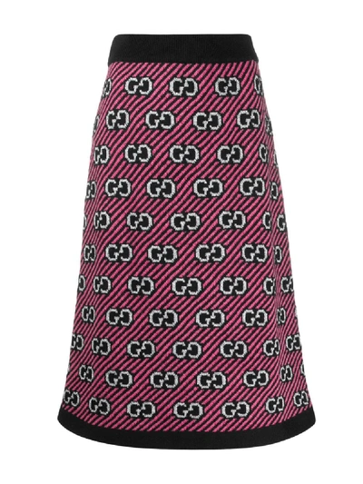 Shop Gucci Gg Motif Knitted Midi Skirt In Pink