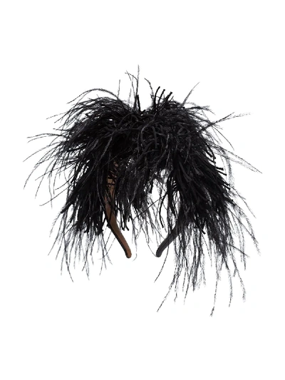 Shop Loewe Slip-on Feather Headband In Black