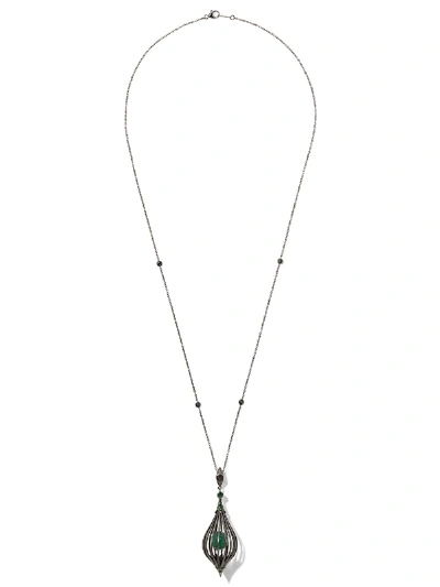 Shop Fairfax & Roberts Lantern Emerald And Tsavorite Pendant Necklace In Black
