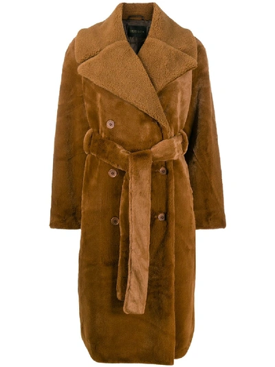 Shop Stine Goya Happy Textured Belted Coat In Brown
