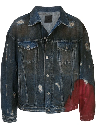 Shop Alchemist Distressed Denim Trucker Jacket In Blue