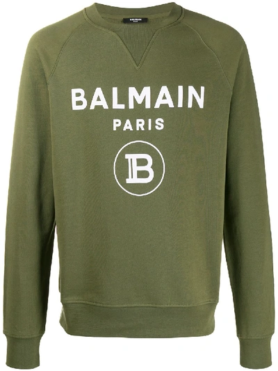 Shop Balmain Logo Print Sweatshirt In Green