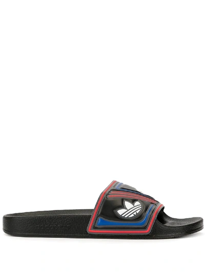 Shop Adidas Originals Logo Pool Slides In Black