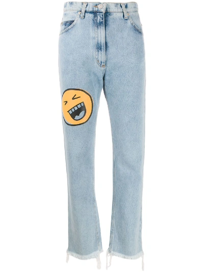 Shop Natasha Zinko Smiley High-rise Straight Jeans In Blue