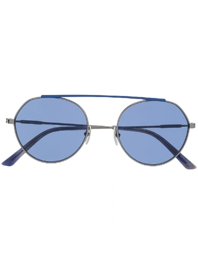 Shop Calvin Klein Two Tone Round Frame Sunglasses In Blue