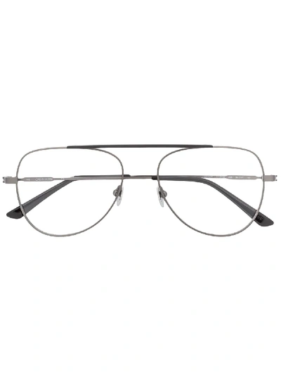 Calvin Klein Matte Finish Pilot-frame Glasses In Black