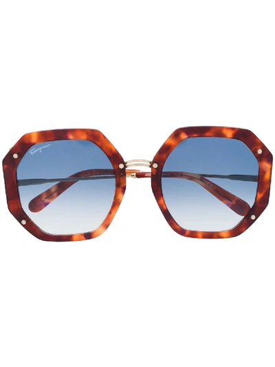 Shop Ferragamo Octagonal Frame Sunglasses In Brown