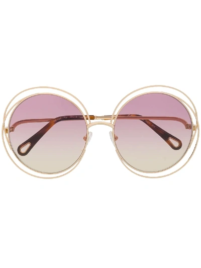 Shop Chloé Carlina Round-frame Sunglasses In Brown
