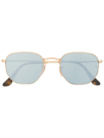 Shop Ray Ban Rounded Frame Sunglasses In Gold
