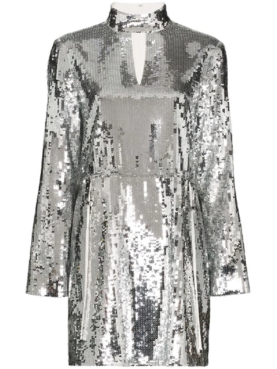 Shop Tibi Avril Sequin-embellished Mini Dress In Silver