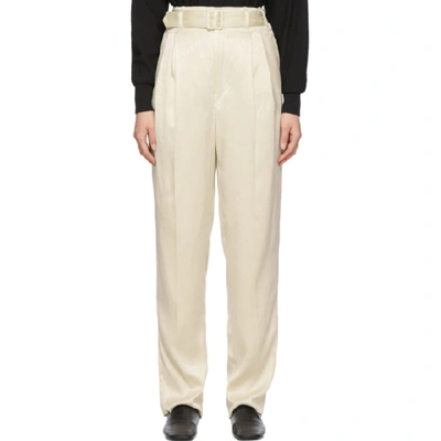 Shop Lemaire Off-white Pleated Pants In 007 Pearl