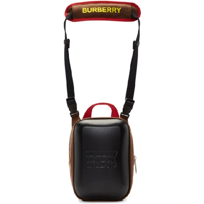 Shop Burberry Black And Brown Nylon Molded Crossbody Bag