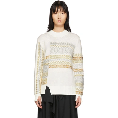Shop 3.1 Phillip Lim / フィリップ リム 3.1 Phillip Lim White Merino Series Patchwork Holiday Sweater In An110 White