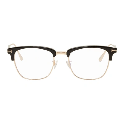 Shop Tom Ford Black Blue Block Shiny Browline Glasses In 001 Shblack