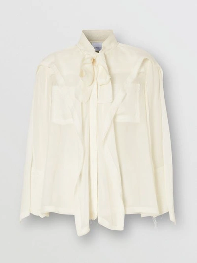 Shop Burberry Ruffled Silk Chiffon Pussy-bow Blouse In Ivory