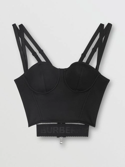 Shop Burberry Logo Detail Stretch Jersey Corset Top In Black