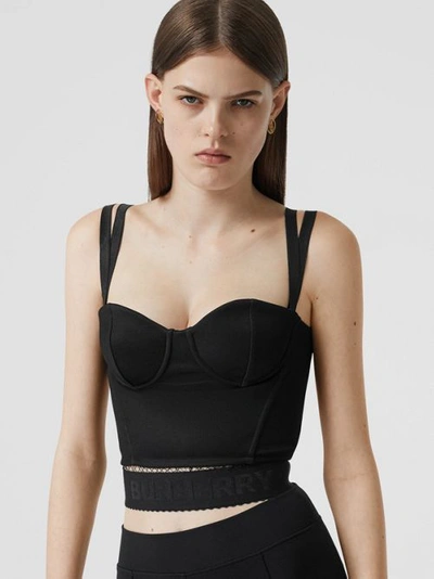 Shop Burberry Logo Detail Stretch Jersey Corset Top In Black