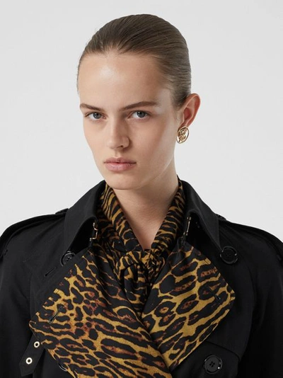 Shop Burberry Leopard Print-lined Cotton Gabardine Trench Coat In Black