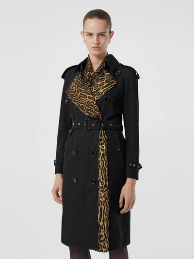 Shop Burberry Leopard Print-lined Cotton Gabardine Trench Coat In Black