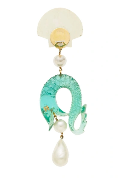 Pre-owned Chanel Green Koi Fish Earring