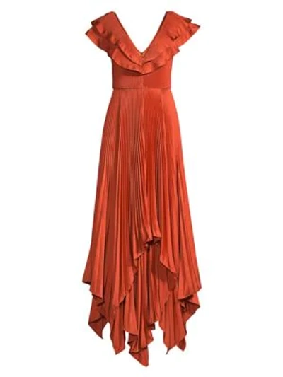 Shop Flor Et.al Tampico Pleated V-neck Gown In Orange